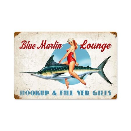 RALPH BURCH Ralph Burch RB039 18 x 12 in. Blue Marlin Lounge Vintage Metal Sign RB039